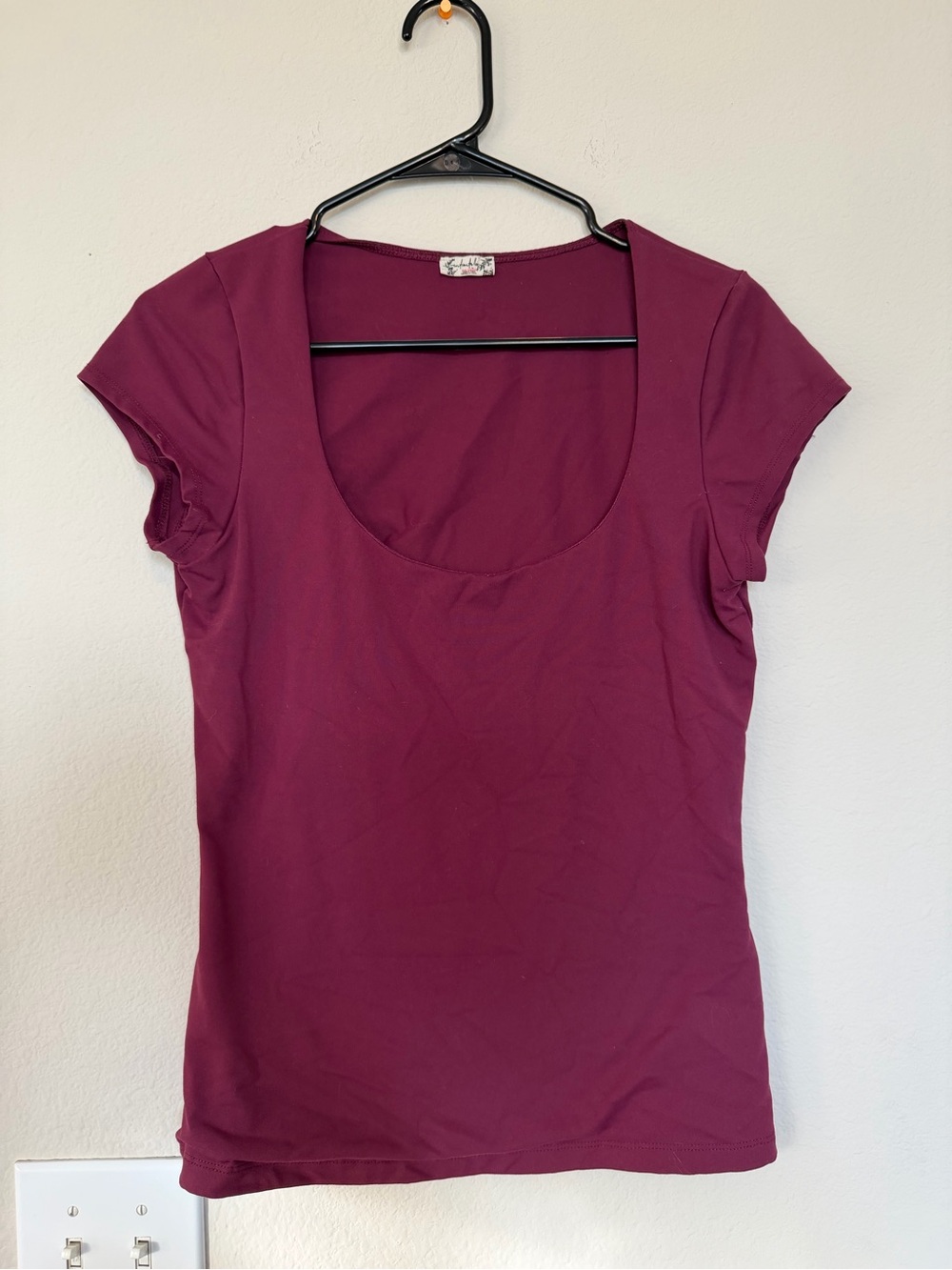 Free People Women's Scoop Neck Short Sleeve Top in Deep Berry